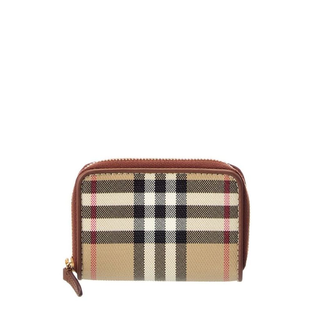 Burberry Check E-Canvas & Leather Coin Purse, Beige